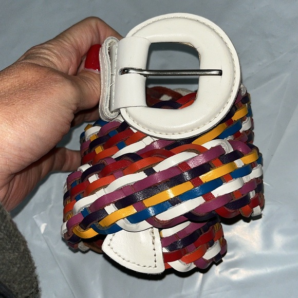 colorful Braided Leather BELT Purple white yellow Rainbow 1.5”w GUATEMALA Small - Picture 9 of 11